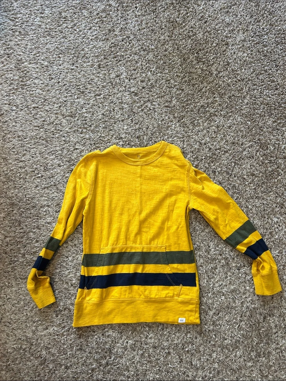 GAP Yellow Stripe Crewneck Sweater with Green and Navy Accents